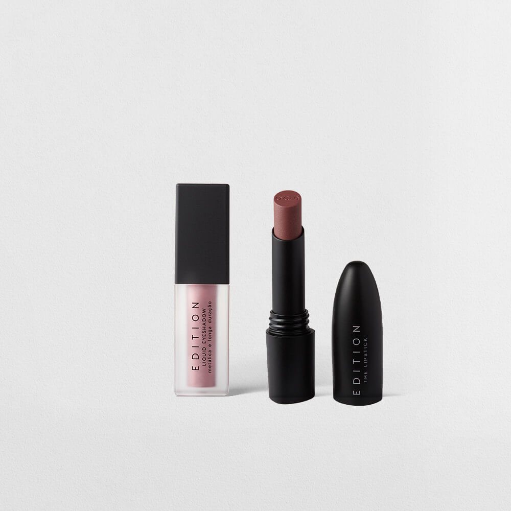 Kit Sombra Líquida Rosa Metalizada Batom Rosa Claro Cremoso Océane Edition