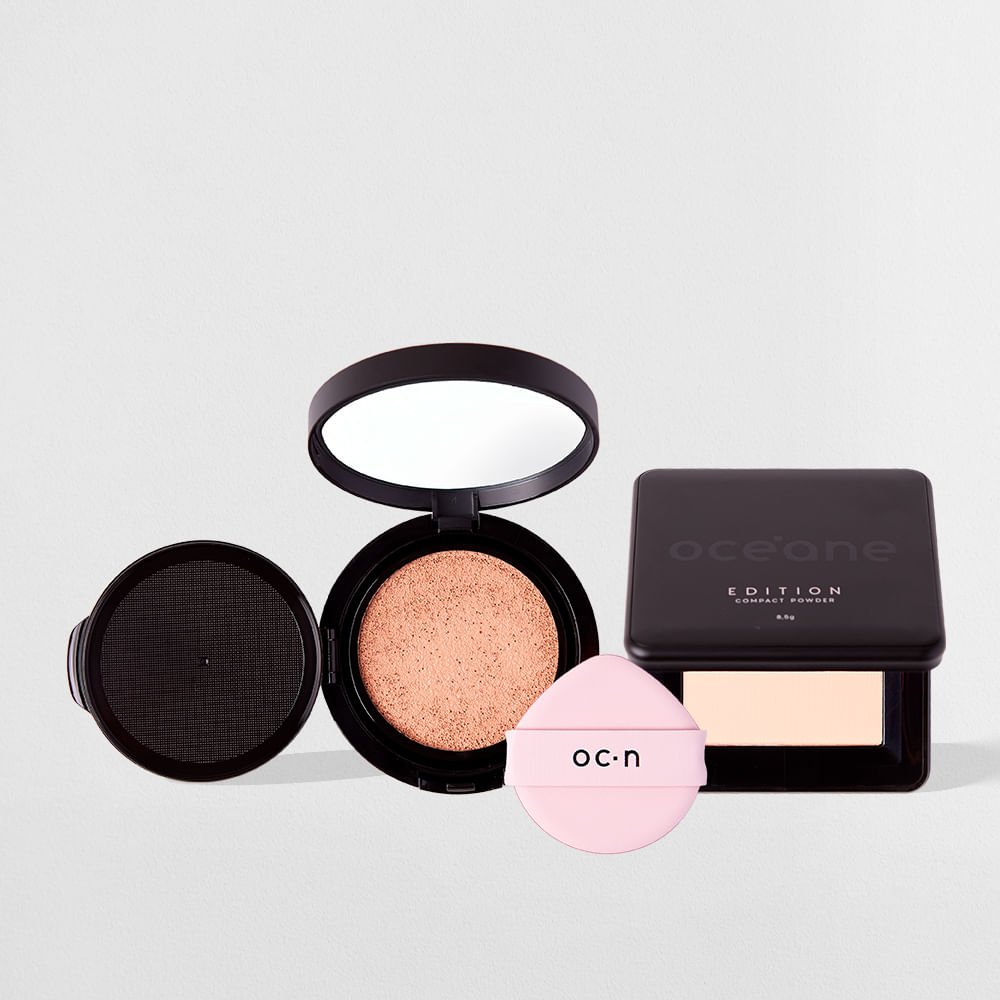 Kit Base Líquida Cushion 20 + Pó Compacto Peach Océane Edition (2 Produtos)