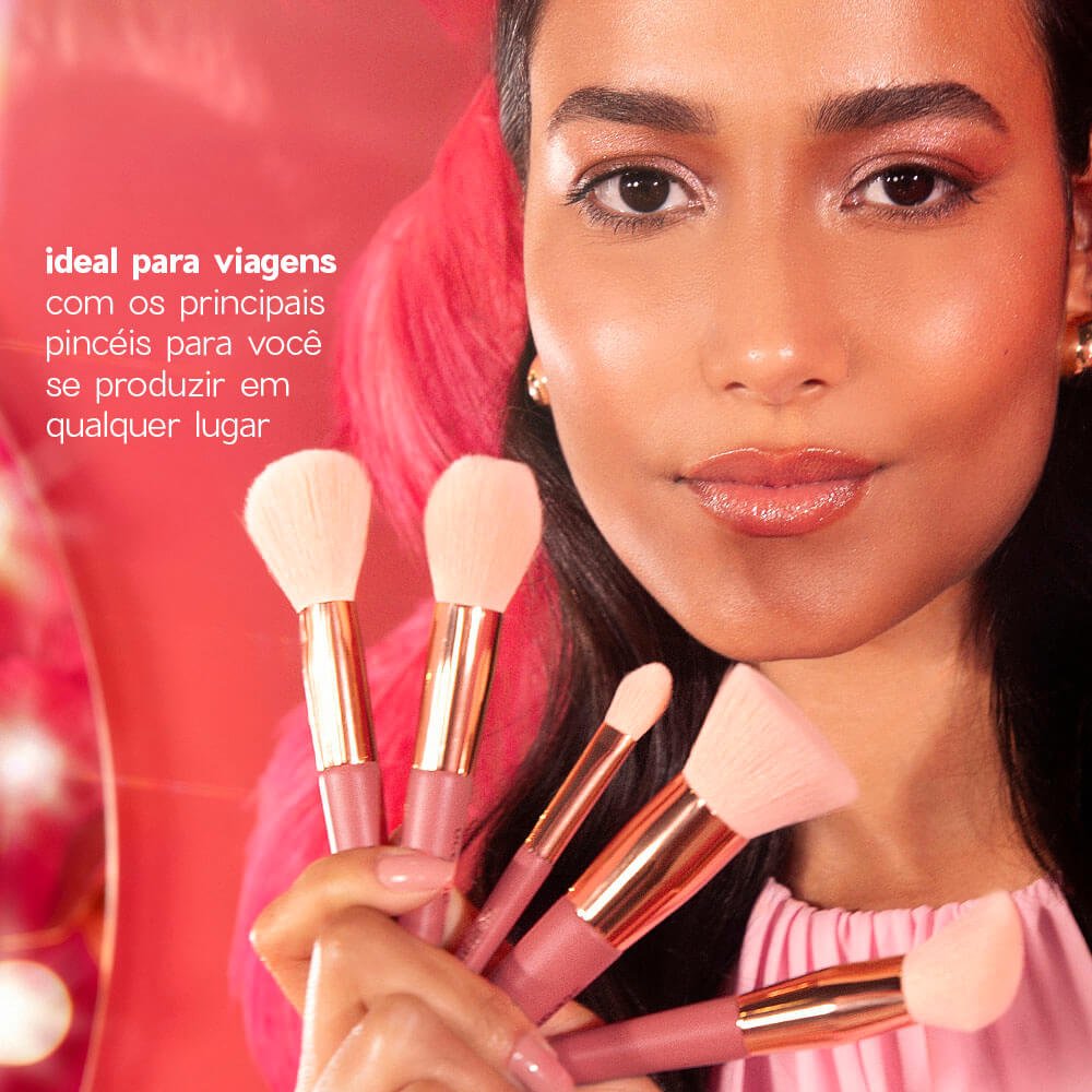 Mini Kit com 5 Pincéis Coral Mini Brush Kit ÚNICO 3