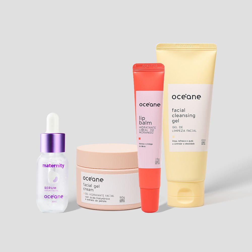 Kit Skincare Gel de Limpeza + Serum Facial + Gel Hidratante Facial + Hidratante Labial (4 Produtos) ÚNICO 1