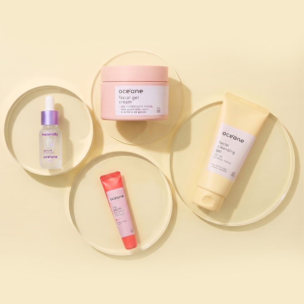 Kit Skincare Gel de Limpeza + Serum Facial + Gel Hidratante Facial + Hidratante Labial (4 Produtos) ÚNICO 2