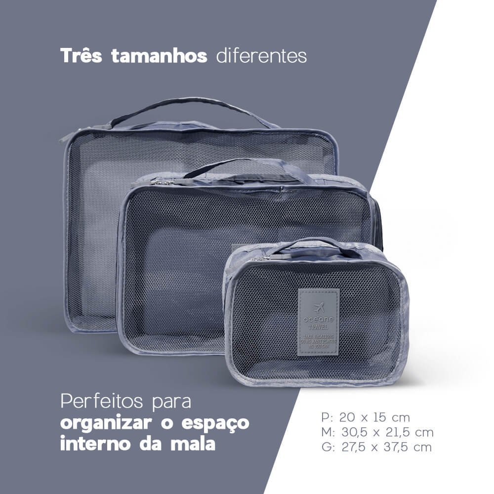 Organizador de Viagem Cinza - Trip Organizer 3un Cinza 5