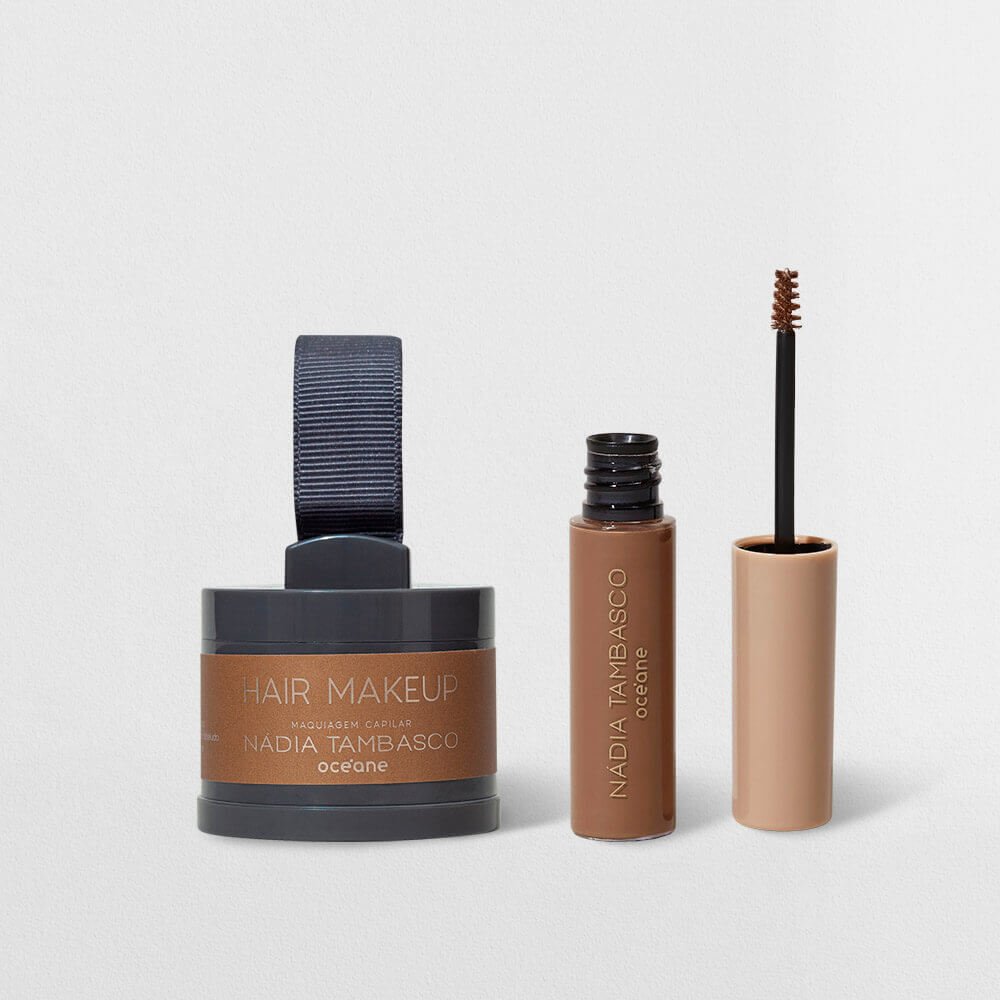 Kit Máscara de Sobrancelha Castanho Claro + Maquiagem Capilar Nádia Tambasco By Océane (2 Produtos)