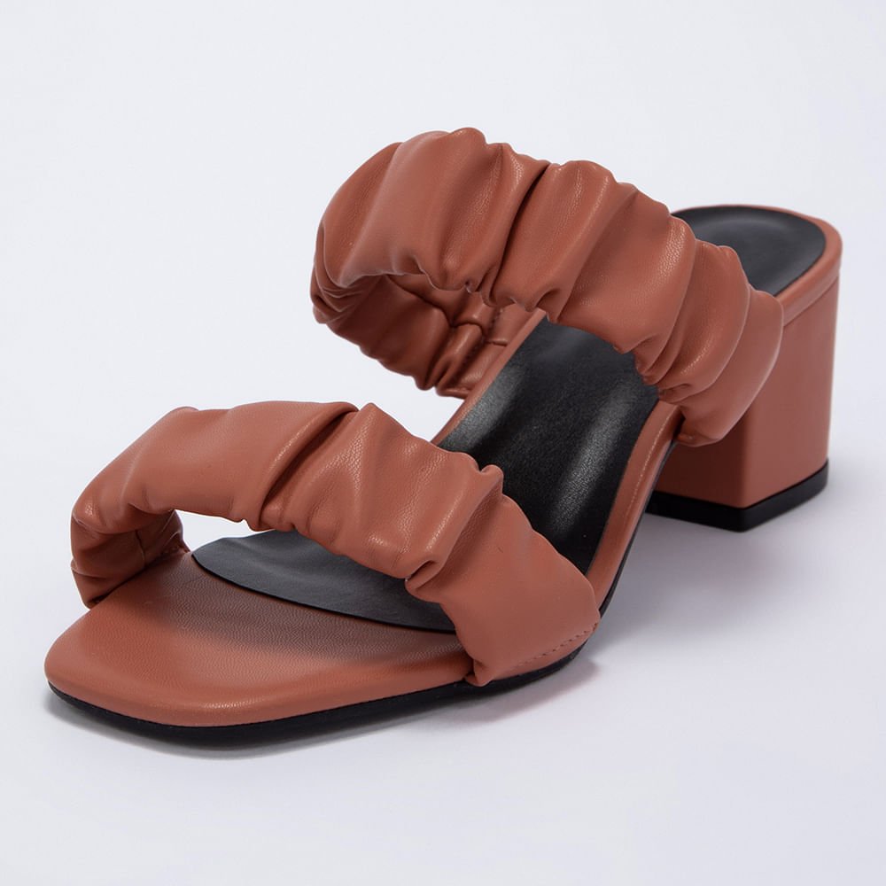 Mule Feminino Salto Bloco Franzida - Argila Marrom 5