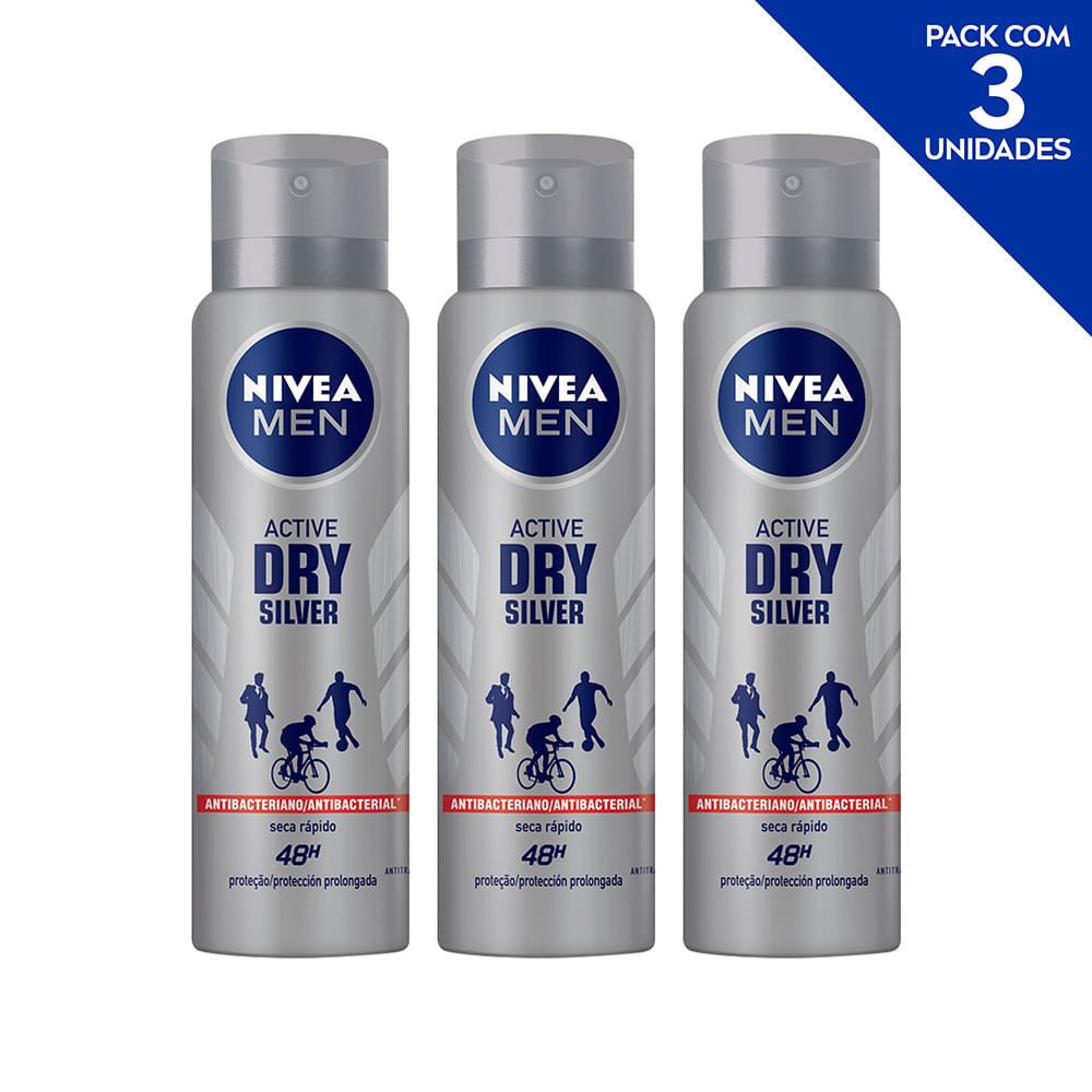 Desodorante Antitranspirante Aerosol NIVEA Men Silver Protect 150ml- 3 unidades