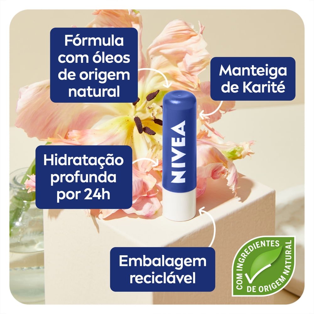 NIVEA Hidratante Labial Original Care Hidratação Profunda 4,8 g  - 2 unidades Branco 4