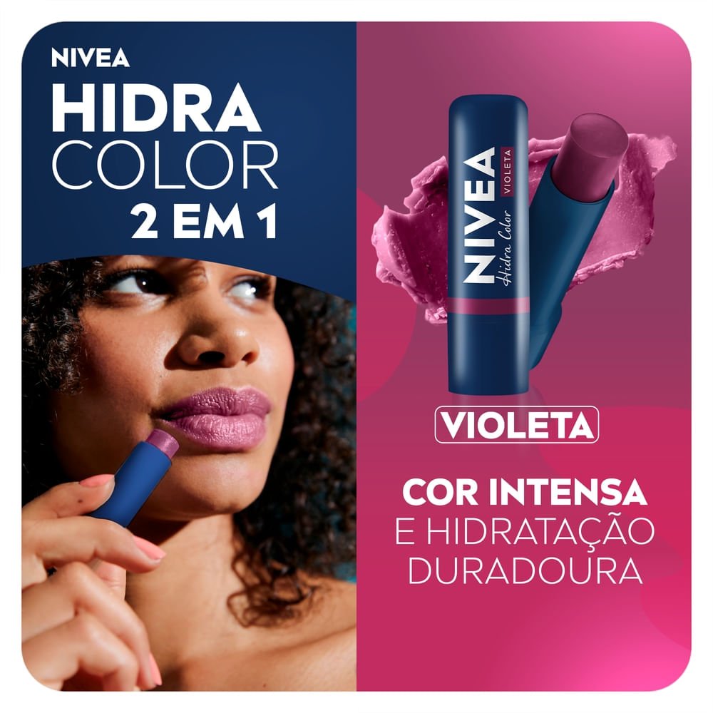 NIVEA Hidratante Labial Hidra Color 2 em 1 Violeta 4,8g 4,8g 3