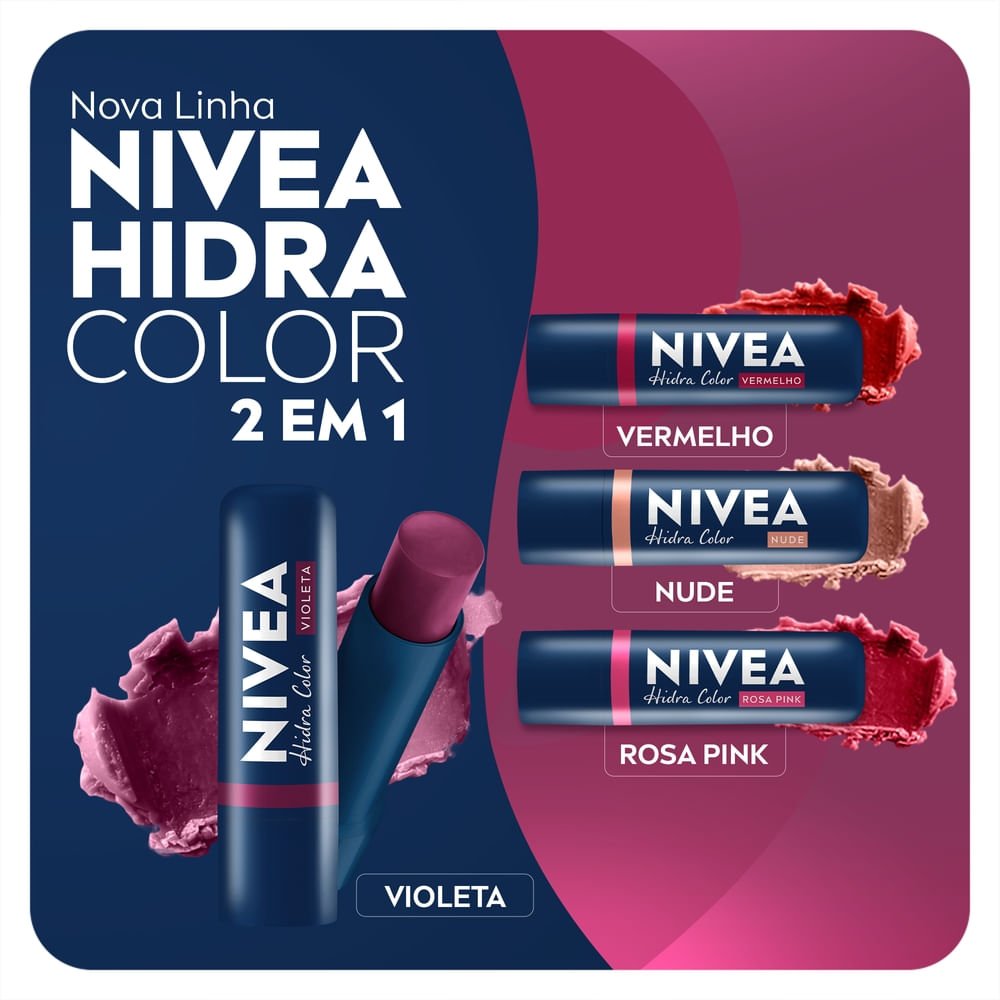 NIVEA Hidratante Labial Hidra Color 2 em 1 Violeta 4,8g 4,8g 9