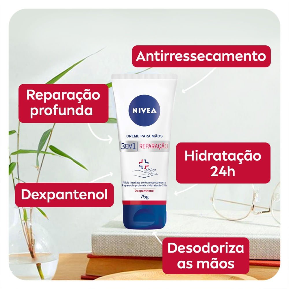 NIVEA Creme Para as Mãos 3 em 1 Reparação com Dexpanthenol 75g 75g 5