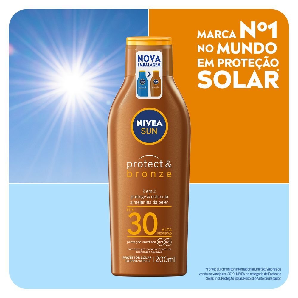 NIVEA SUN KIT PROTETOR SOLAR PROTECT & BRONZE FPS30 200ML + 125ML ÚNICO 2