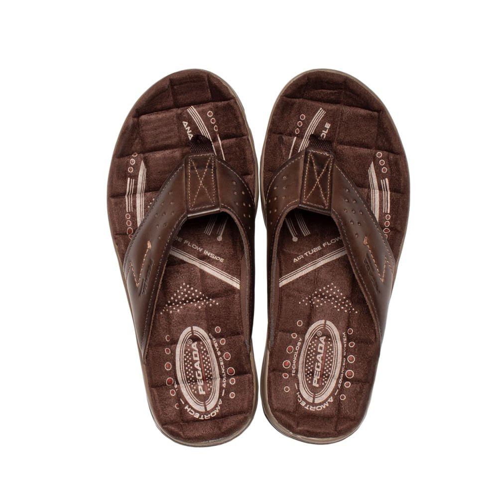 Chinelo Pegada Masculino em Couro Marrom Escuro