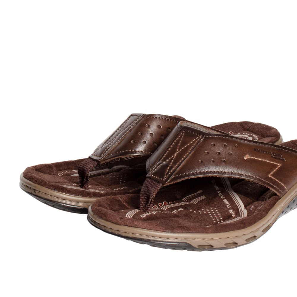 Chinelo Pegada Masculino em Couro Marrom Escuro Marrom 5