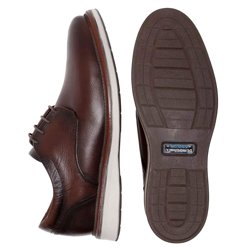 Sapato Masculino Democrata de Couro Metropolitan James Marrom Escuro Marrom Escuro 3