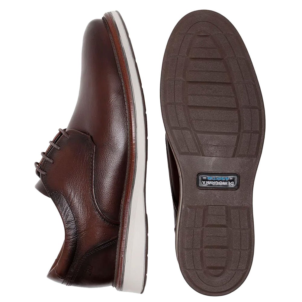Sapato Masculino Democrata de Couro Metropolitan James Marrom Escuro Marrom Escuro 3