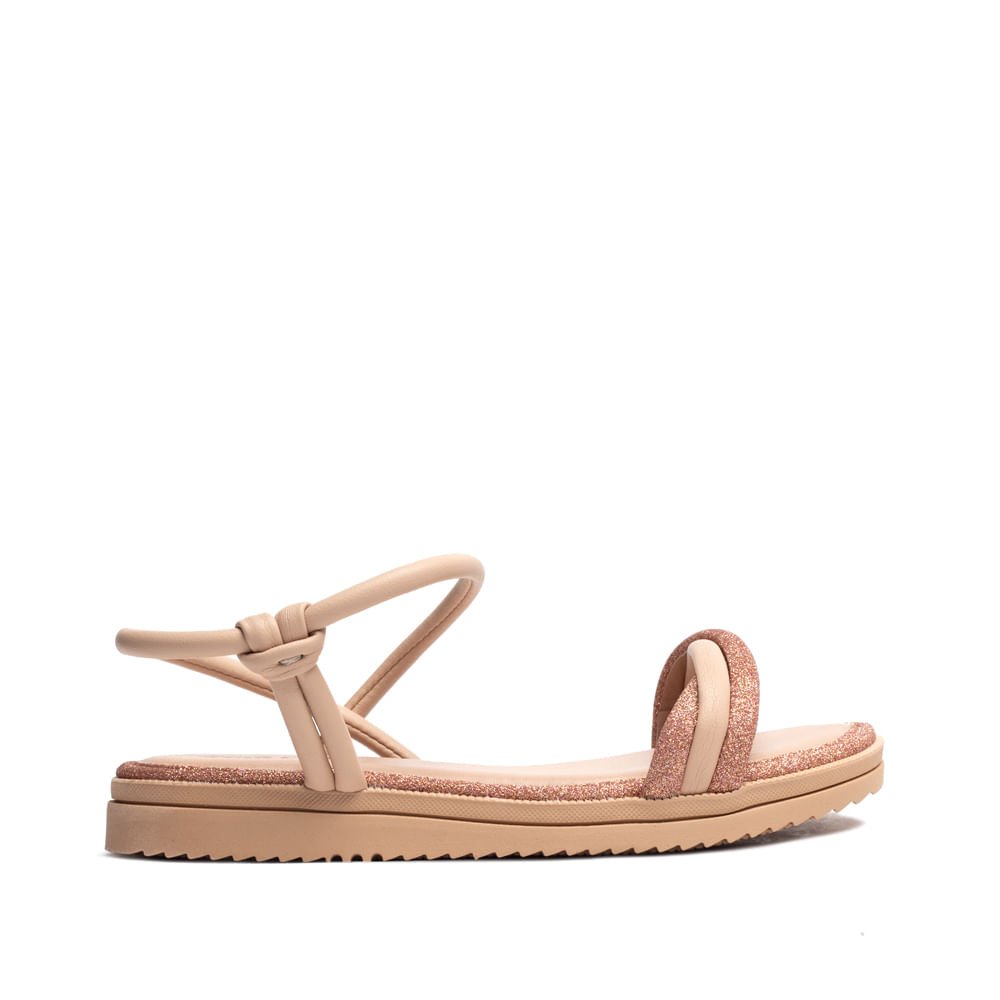 Sandália Infantil Pink Cats Flat com Brilho Ouro Rosado