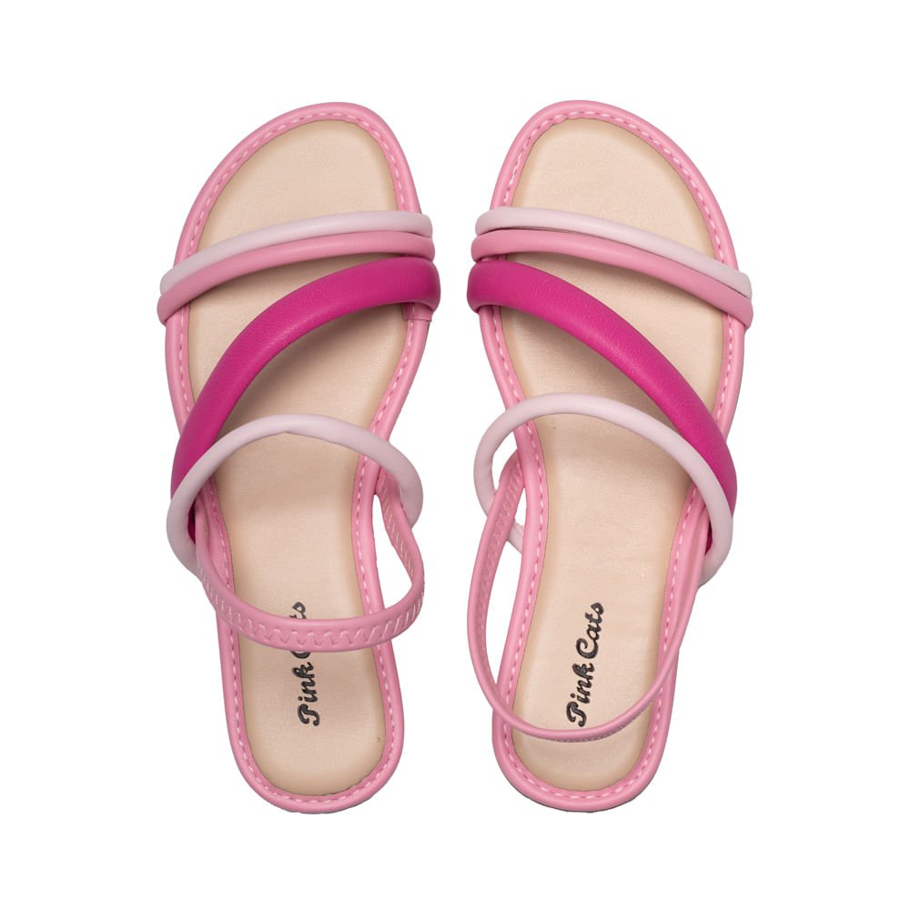 Sandália Rasteira Infantil Pink Cats com Tiras Rosa Rosa 4