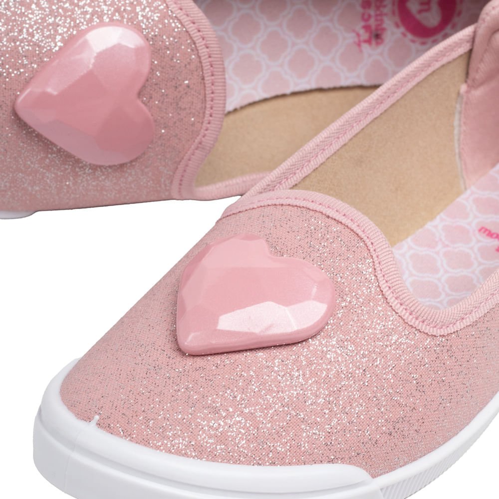 Sapatilha Infantil Molekinha Glitter Coração Rosa Rosa
