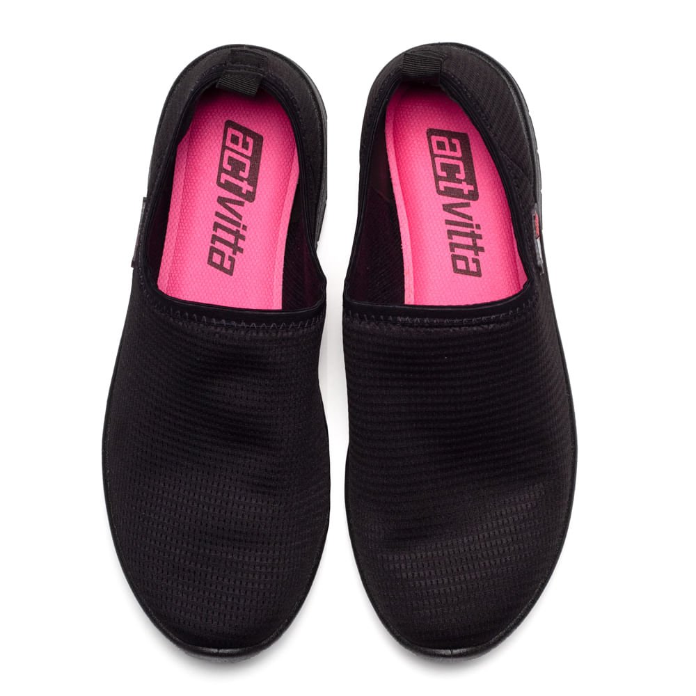 Tênis Feminino Actvitta Calce Fácil Tecido Preto Preto 4
