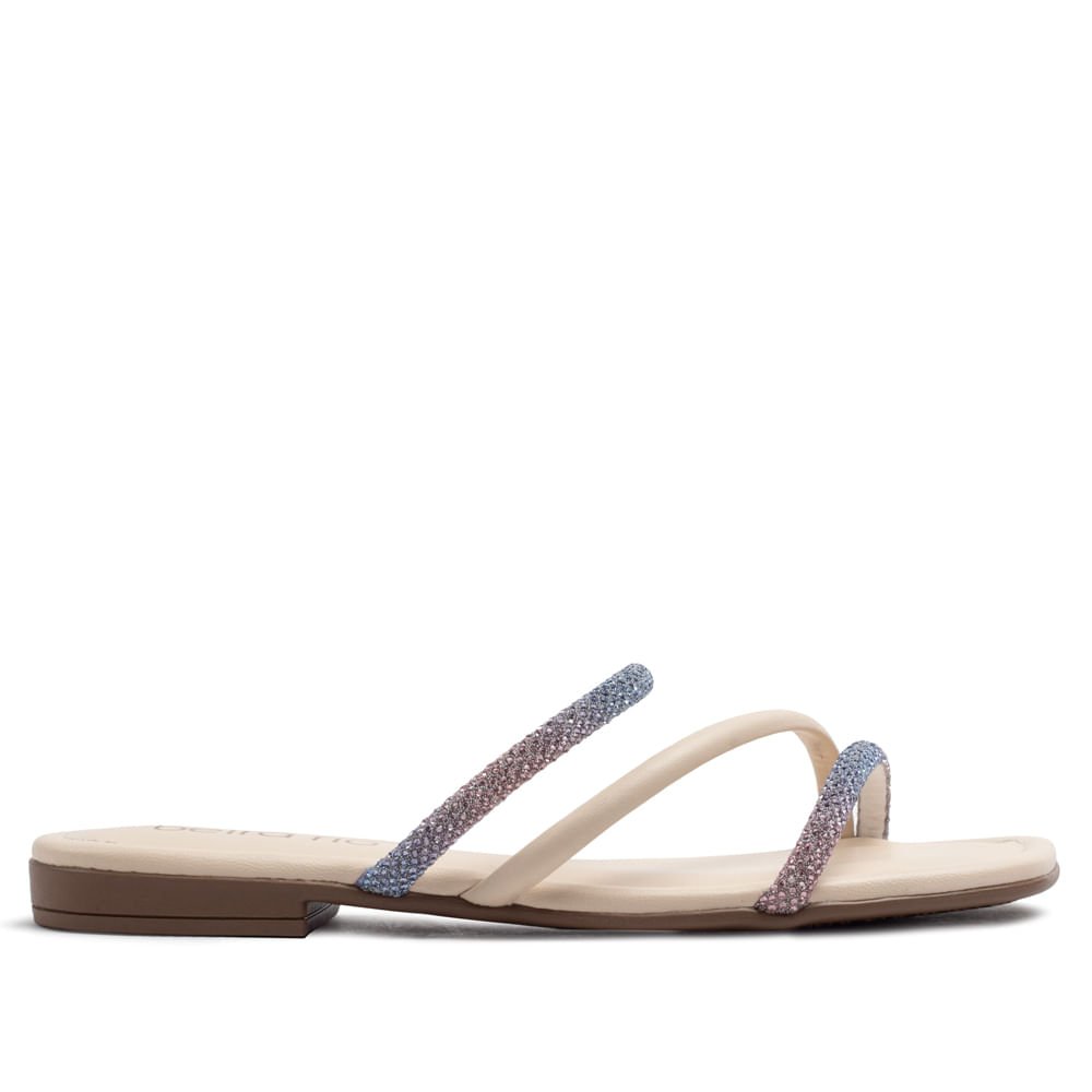 Rasteira Feminina Beira Rio Tiras com Strass Creme Creme 2