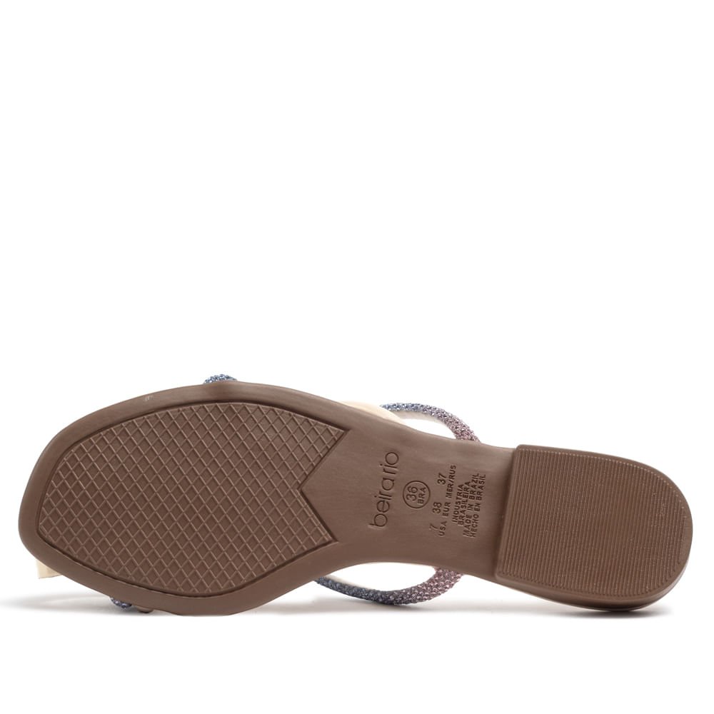 Rasteira Feminina Beira Rio Tiras com Strass Creme Creme 3