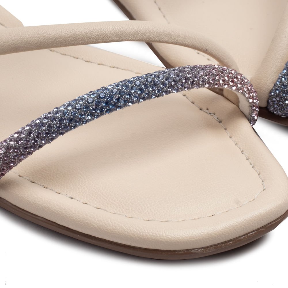 Rasteira Feminina Beira Rio Tiras com Strass Creme Creme 5