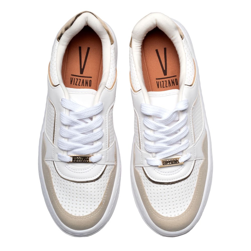 Flatform Tenis Vizzano Branco Com Dourado Tênis Feminino Vizzano - Main Image