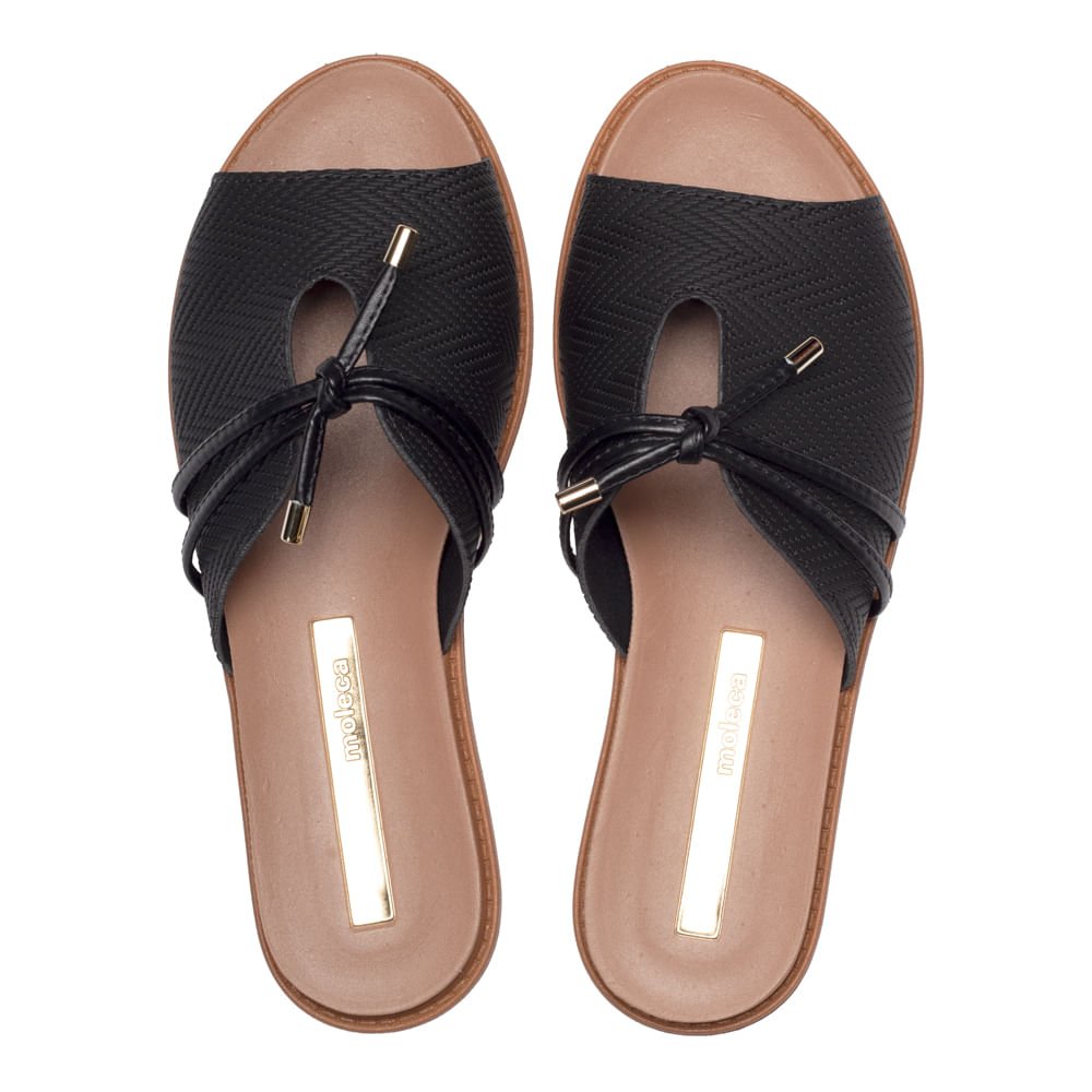 Rasteira Feminina Moleca com Textura e Tiras Preto