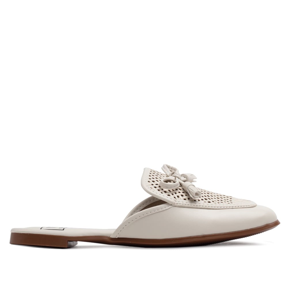 Mule Feminino Moleca com Detalhe Perfurado Off White Branco 1