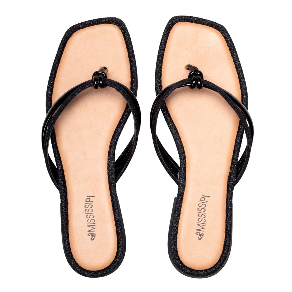 Chinelo Feminino Mississipi Tiras com Glitter Preto