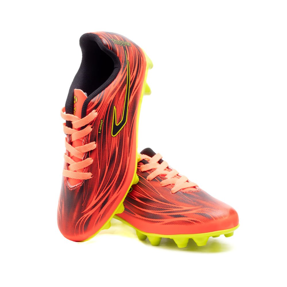Chuteira Campo Infantil Topper Slick V Coral/preto Laranja 5