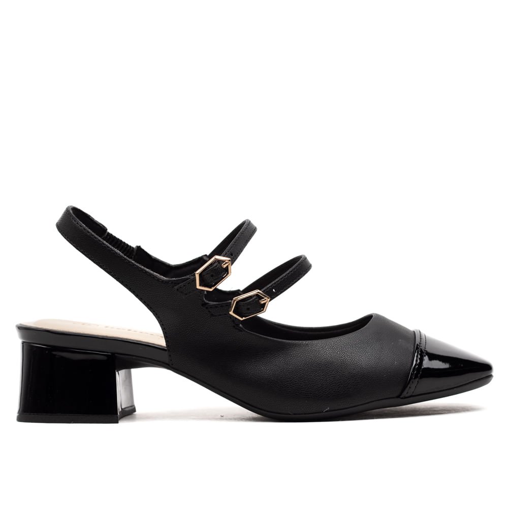 Sapato Feminino Bebecê Slingback Fivelas Preto