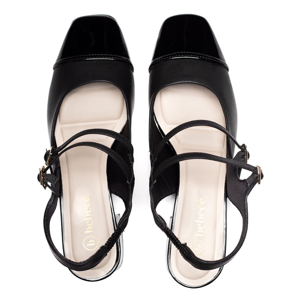Sapato Feminino Bebecê Slingback Fivelas Preto Preto 4