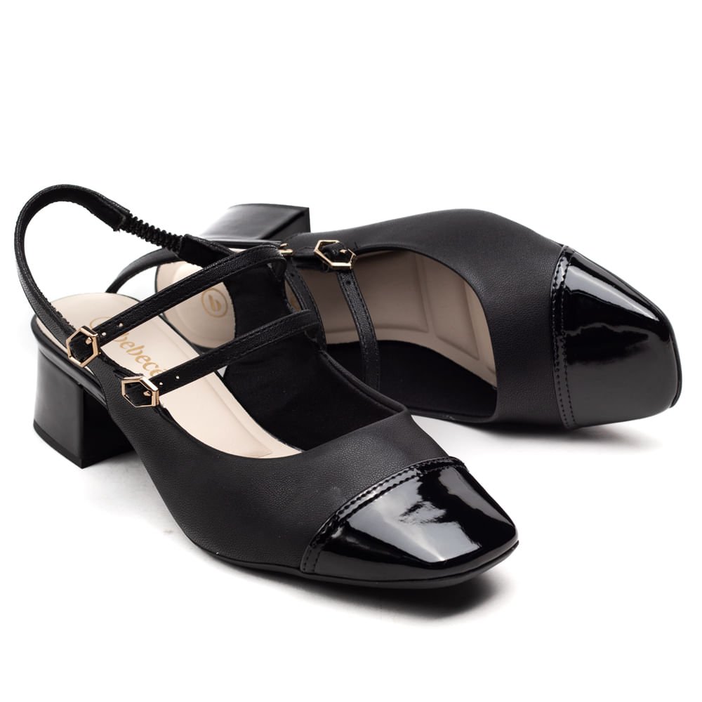 Sapato Feminino Bebecê Slingback Fivelas Preto Preto 5
