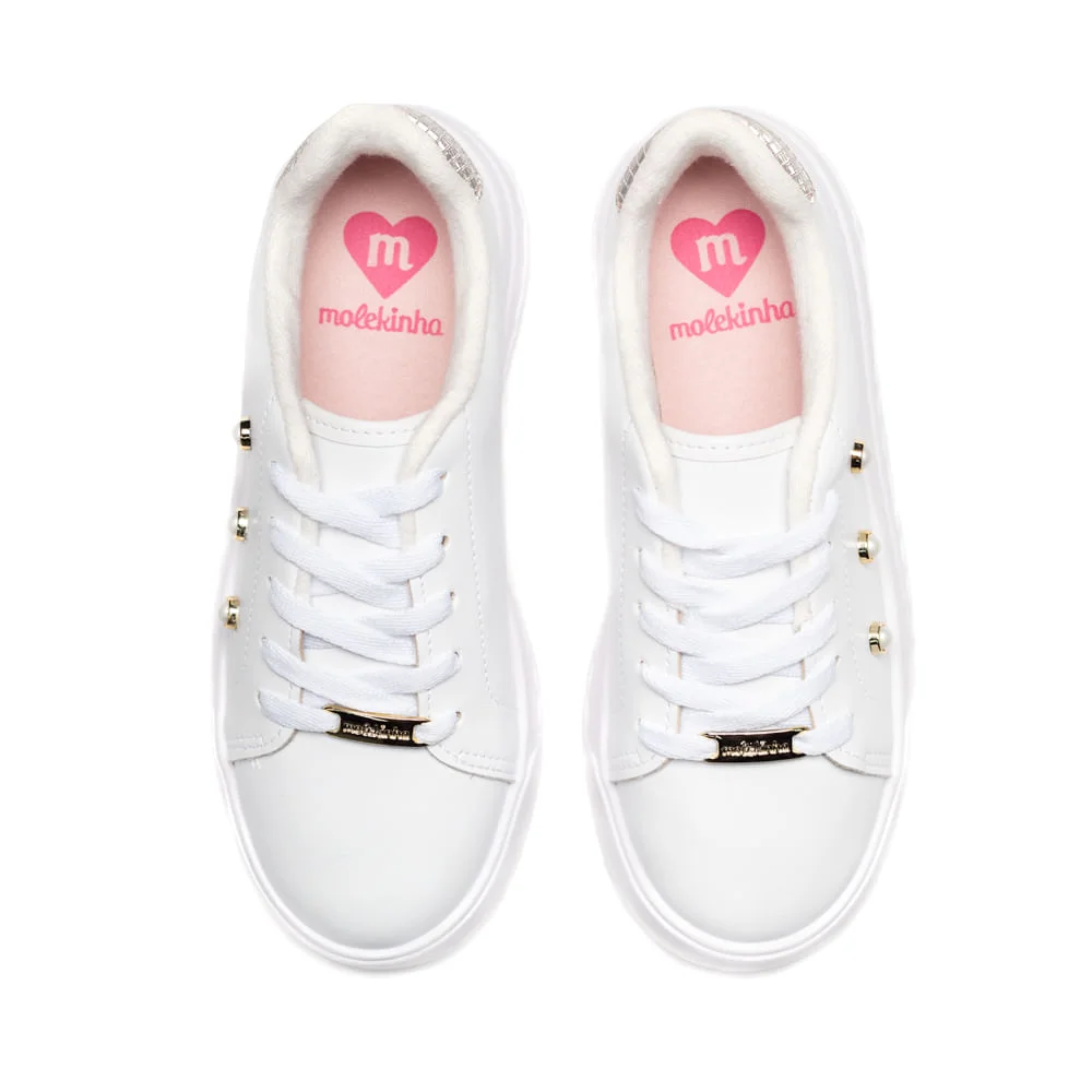 Tênis Infantil Molekinha Com Pérolas Branco/dourado Branco/Dourado 4