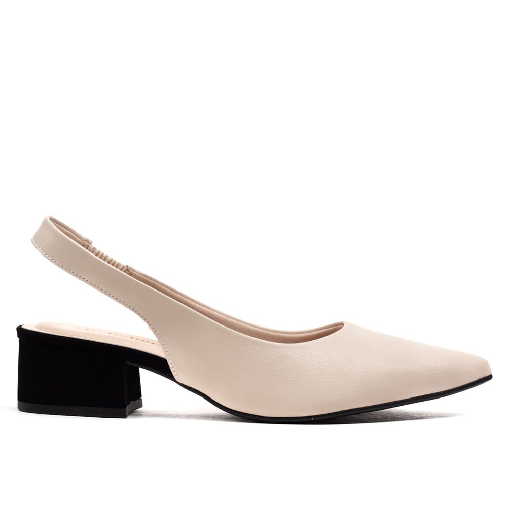 Sapato Feminino Bebecê Slingback Salto Grosso Off White Branco 1