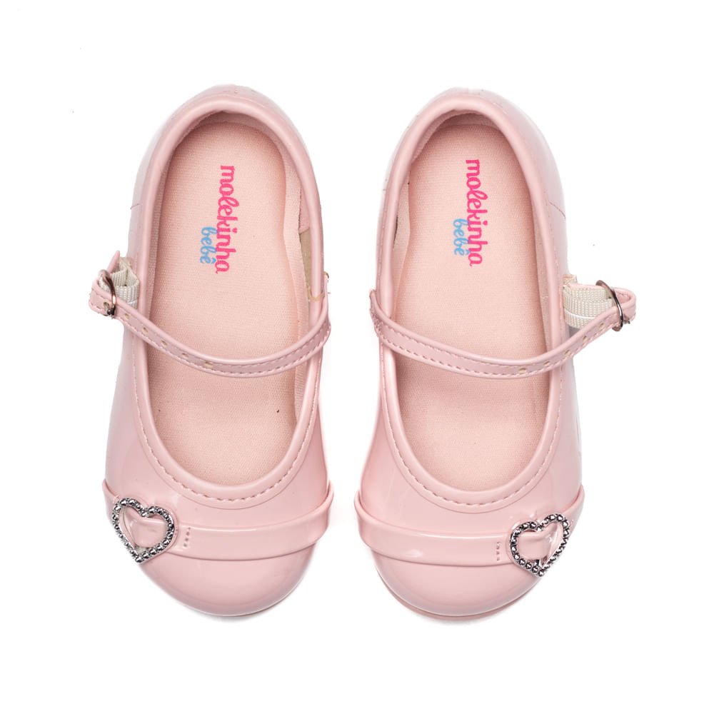 Sapato Infantil Molekinha Verniz com Coração Rosa Claro Rosa 4