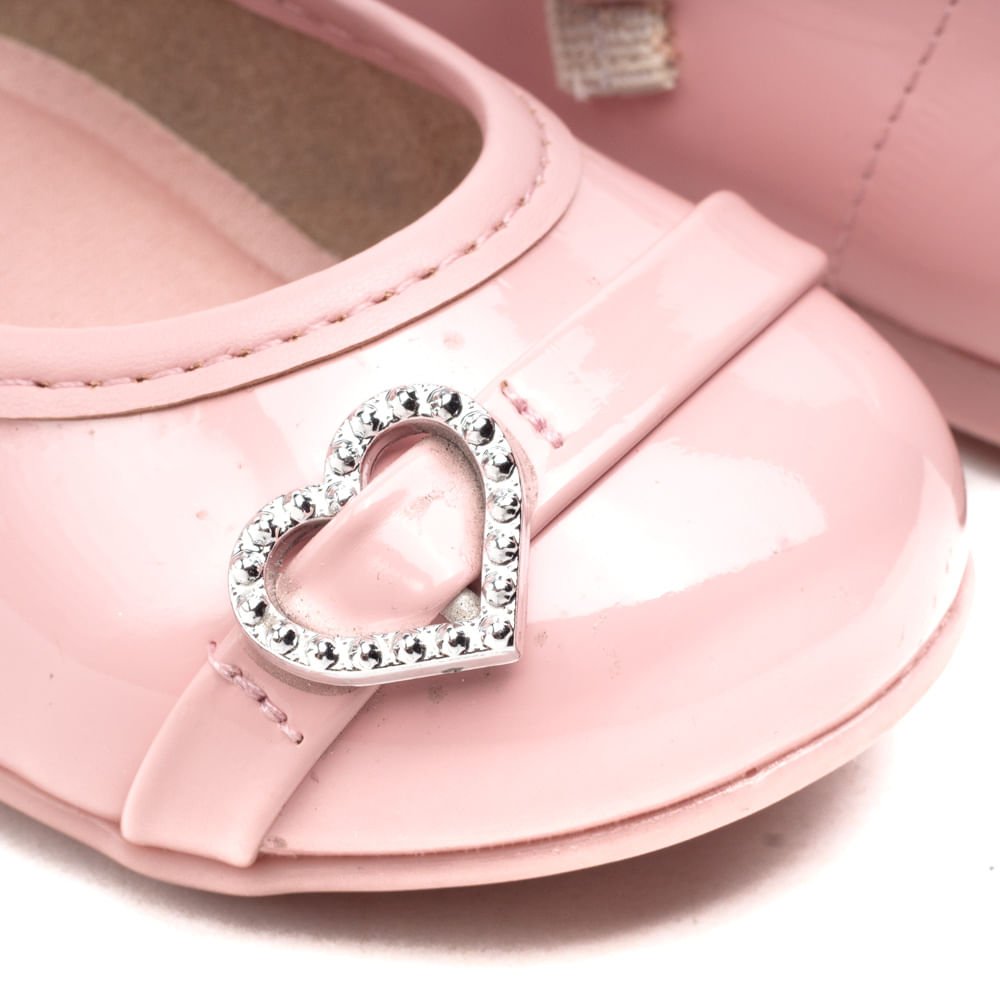 Sapato Infantil Molekinha Verniz com Coração Rosa Claro Rosa 6