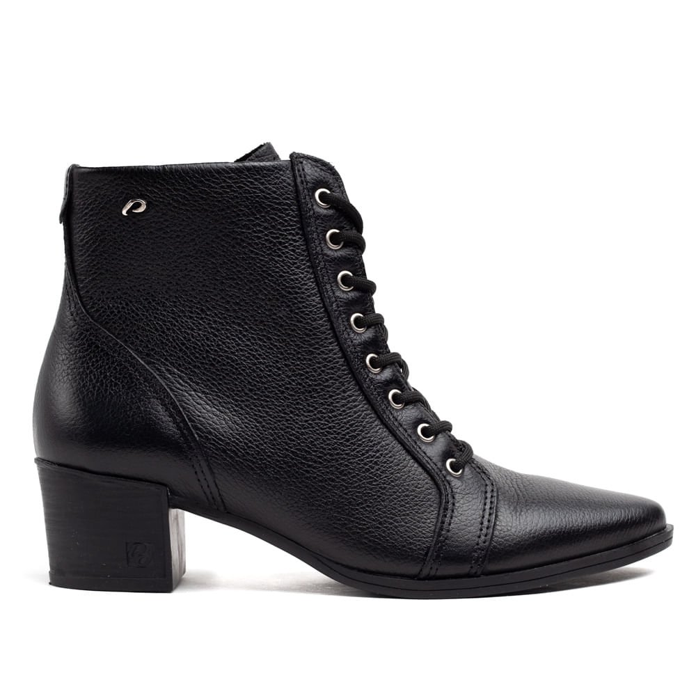 Bota Pegada Feminina em Couro com Cadarço Feminino Preto 1