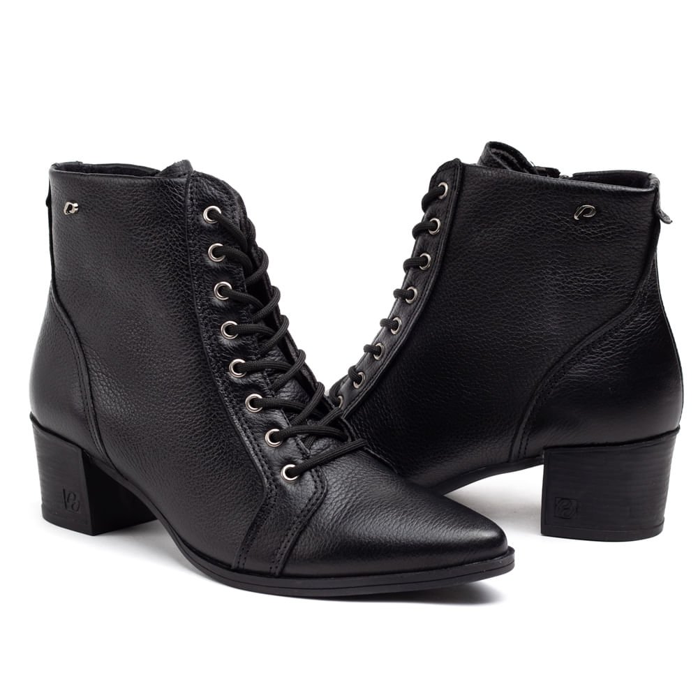 Bota Pegada Feminina em Couro com Cadarço Feminino Preto 5