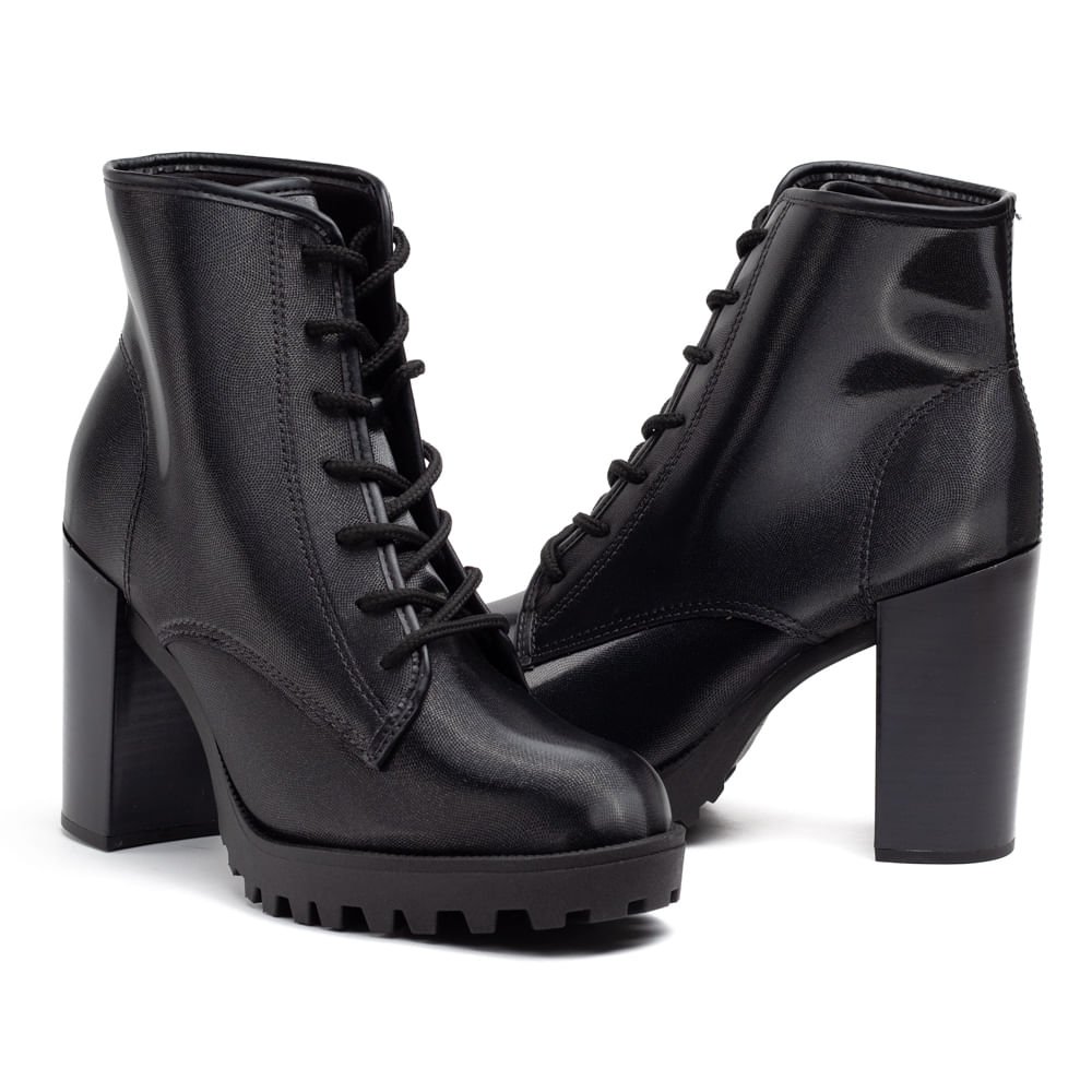 Bota Moleca Feminina Salto Alto com Cadarço Feminino Preto 5