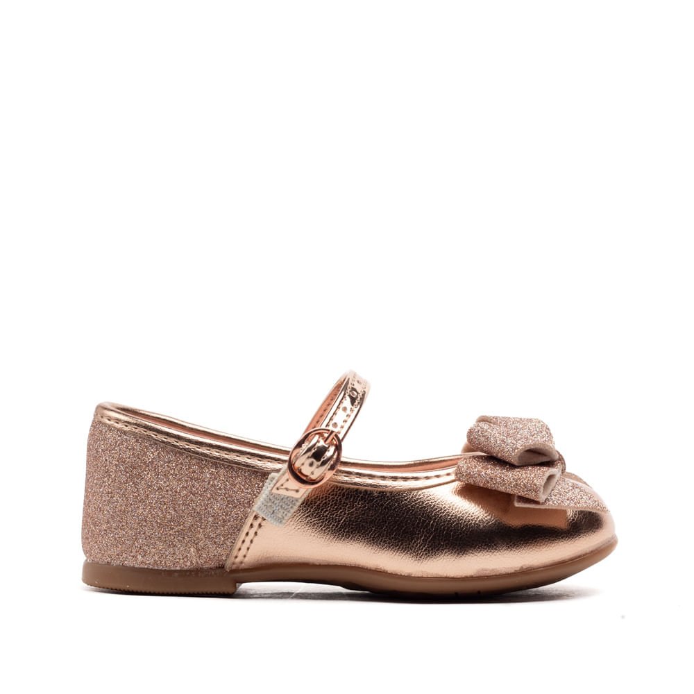 Sapato Infantil Molekinha Metalizado com Glitter Ouro Rosado