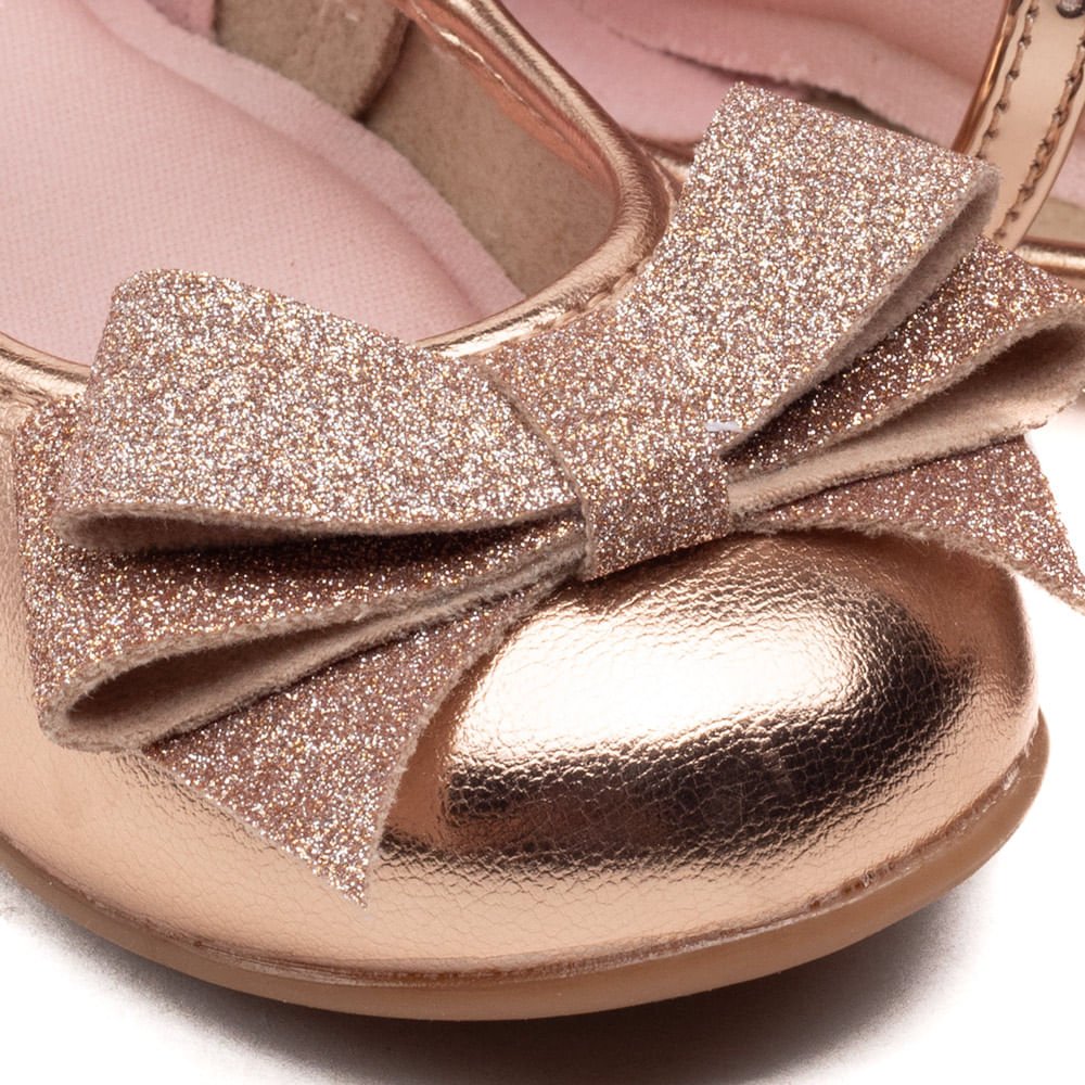 Sapato Infantil Molekinha Metalizado com Glitter Ouro Rosado Dourado 6