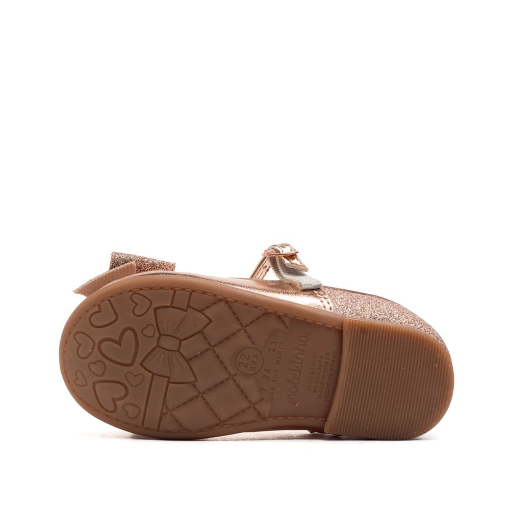 Sapato Infantil Molekinha Metalizado com Glitter Ouro Rosado Dourado 2