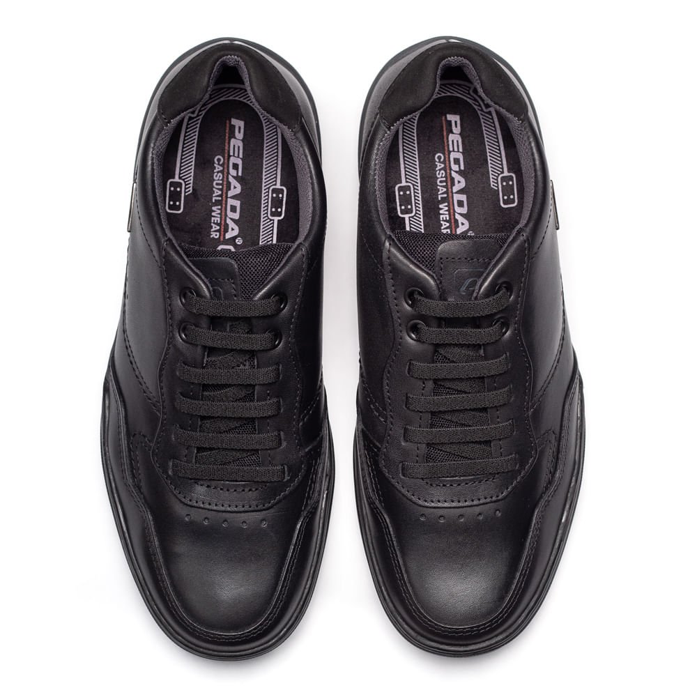 Sapatênis Masculino Pegada em Couro Preto Preto 4