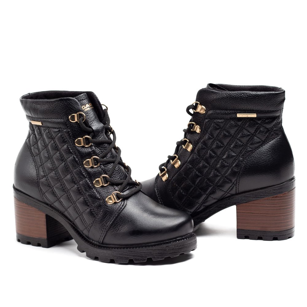 Coturno Feminino Pegada em Couro Matelassê Preto Preto 5