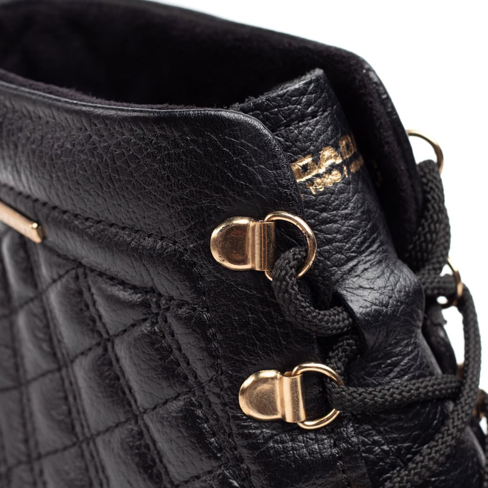 Coturno Feminino Pegada em Couro Matelassê Preto Preto 7