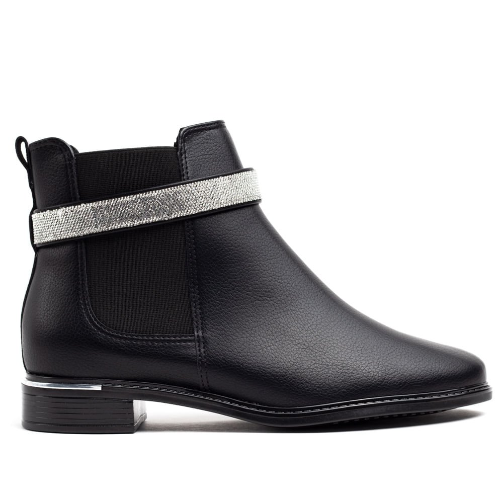 Bota Feminina Vizzano Cano Curto com Detalhe em Strass Preto Preto 1