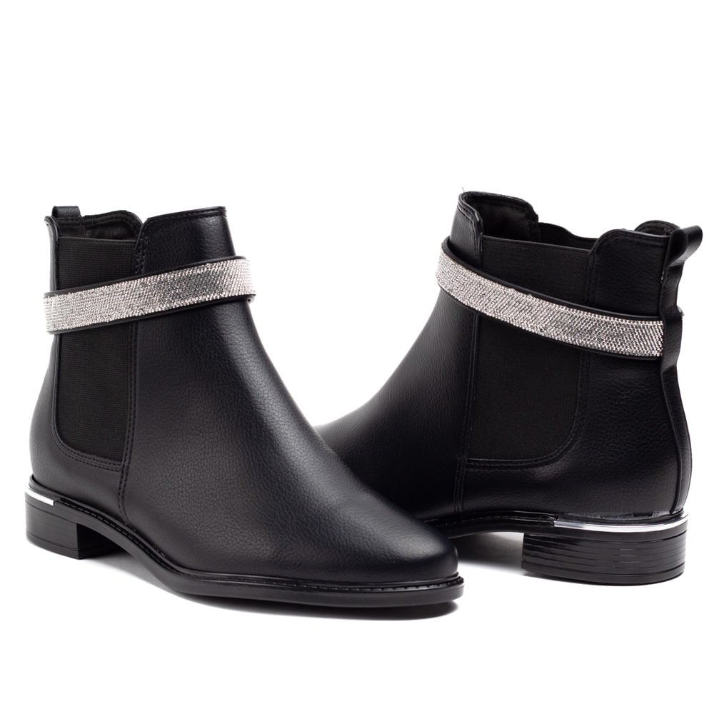 Bota Feminina Vizzano Cano Curto com Detalhe em Strass Preto Preto 5