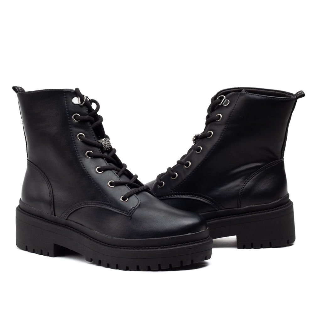 Coturno Feminino Via Marte com Pingente em Strass Preto Preto 5