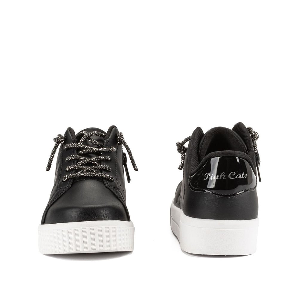 Tênis Infantil Pink Cats com Cadarço de Brilhos Menina Preto Preto 3